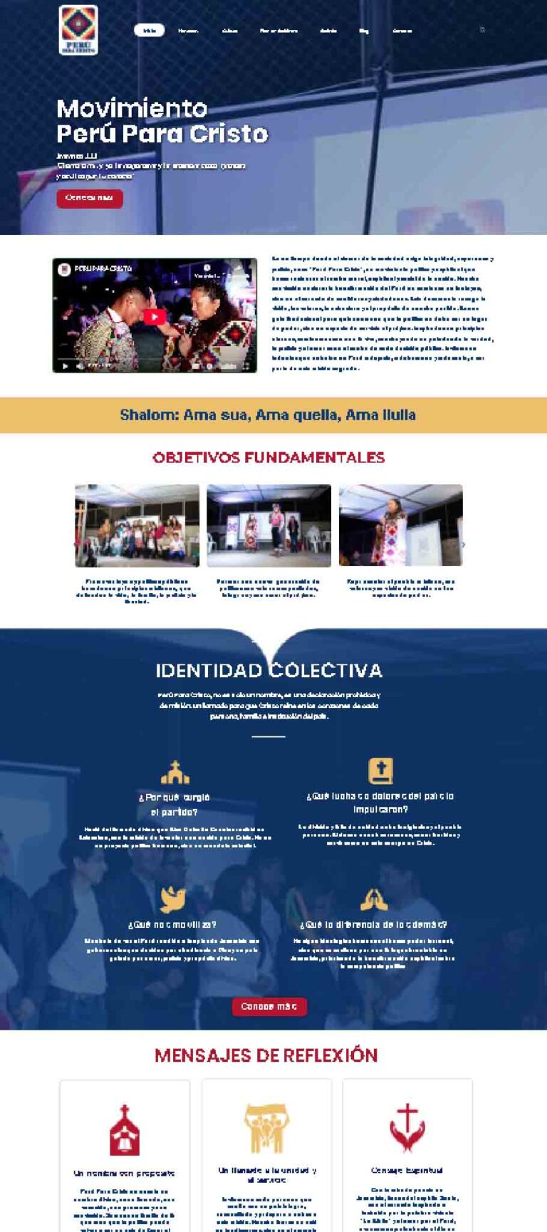 Diseño web institucional para organización, asociación o comunidad, con información corporativa, objetivos, actividades, identidad organizacional y contenido informativo adaptado a dispositivos móviles.